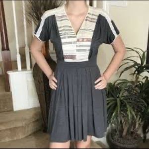Anthropologie “Tiny” Silk Embroidered Folkloric Gray Dress